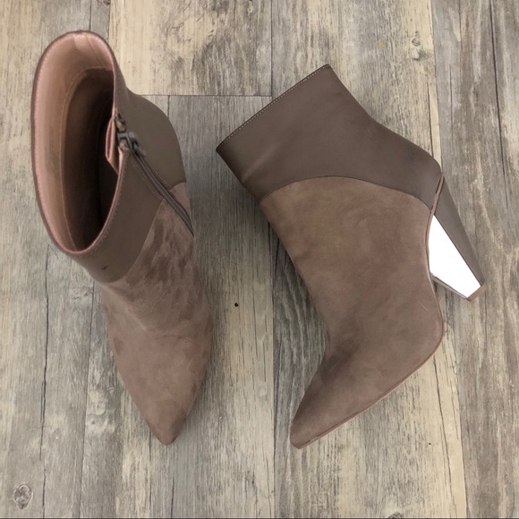 taupe pointed toe booties
